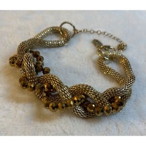 VTG Sofia Gold‎ Tone Mesh Bracelet Copper Twist Coil Statement 8-13" Adjustable